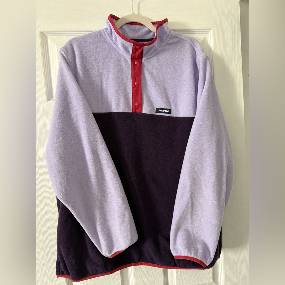 Lands' End 2X Women's Heritage Fleece Snap Neck Pullover 💜 - Picture 3 of 8